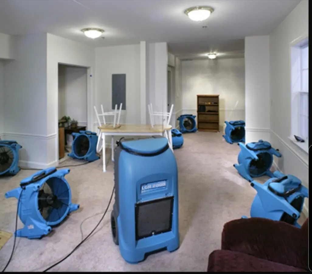 Air movers and dehumidifier setup for Water Extraction & Removal in North Kingstown